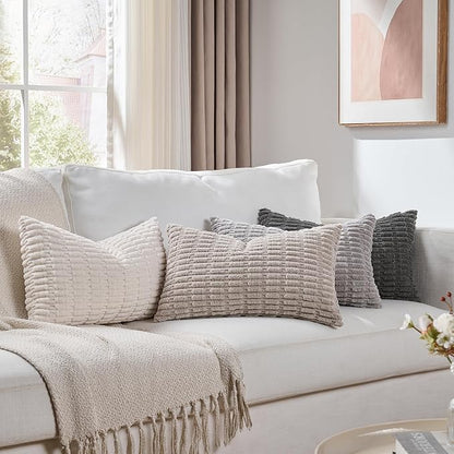 Fancy Homi Set of 4 Grey and White Lumbar Rectangle Decorative Throw Pillow by Fancy+Homi