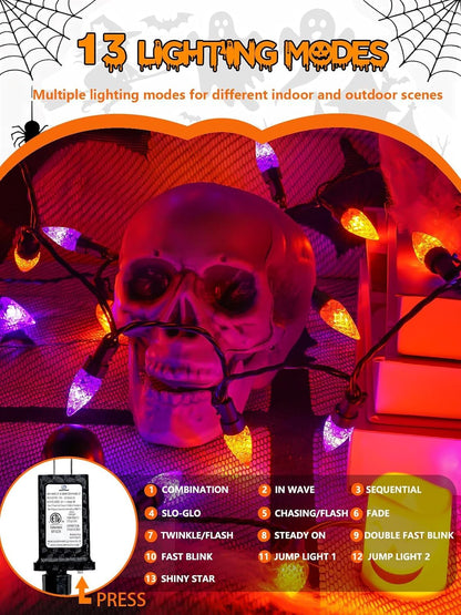 240 LED Connectable C6 Halloween Lights Outdoor String 78FT Orange Purple