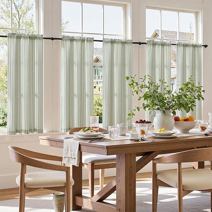 jinchan Striped Linen Kitchen Curtains 45 Inches Length Tier Curtains Farmhouse - Image 3