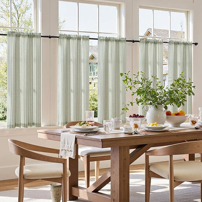 jinchan Striped Linen Kitchen Curtains 45 Inches Length Tier Curtains Farmhouse - Image 3