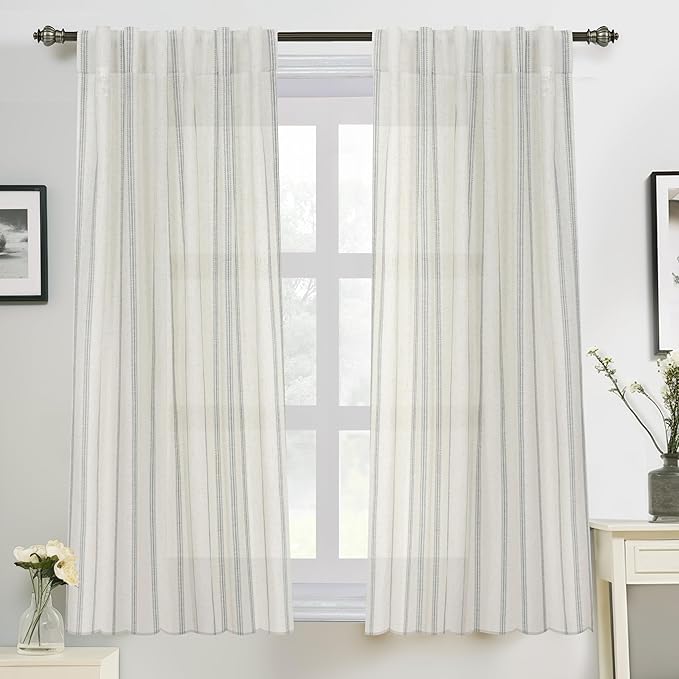 DriftAway Farmhouse Vertical Striped Linen Blend Textured Light Filtering Semi by DriftAway