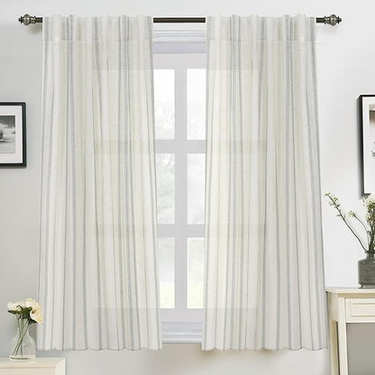 DriftAway Farmhouse Vertical Striped Linen Blend Textured Light Filtering Semi by DriftAway