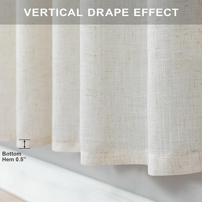 Natural Linen Curtains for Small Windows 38 Inch Wide 2 Panels Set Back Tab - Image 7