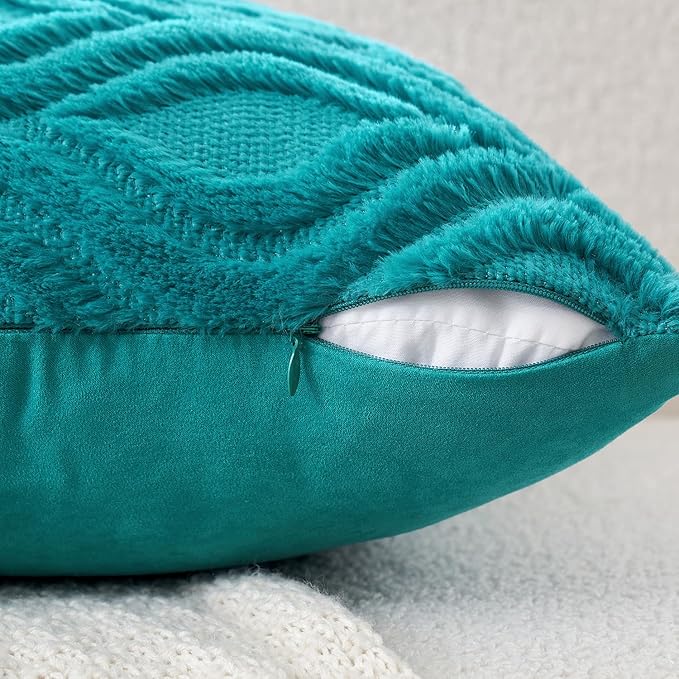 MIULEE Teal Throw Pillow Covers 12x20 Inch, Soft Winter Plush Faux Wool Couch - Image 4