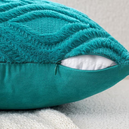 MIULEE Teal Throw Pillow Covers 12x20 Inch, Soft Winter Plush Faux Wool Couch - Image 4