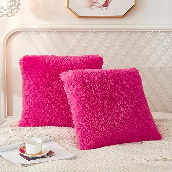 Uhamho Set of 2 Faux Fur Throw Pillow Covers Bed Pillowcases Soft Velvet Home by Uhamho