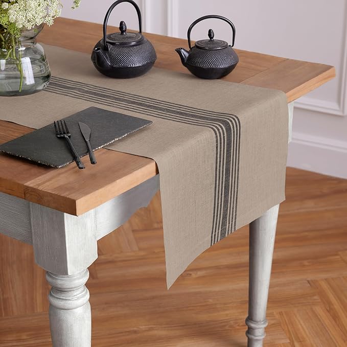Solino Home Linen Striped Table Runner 120 Inches Long - Image 2