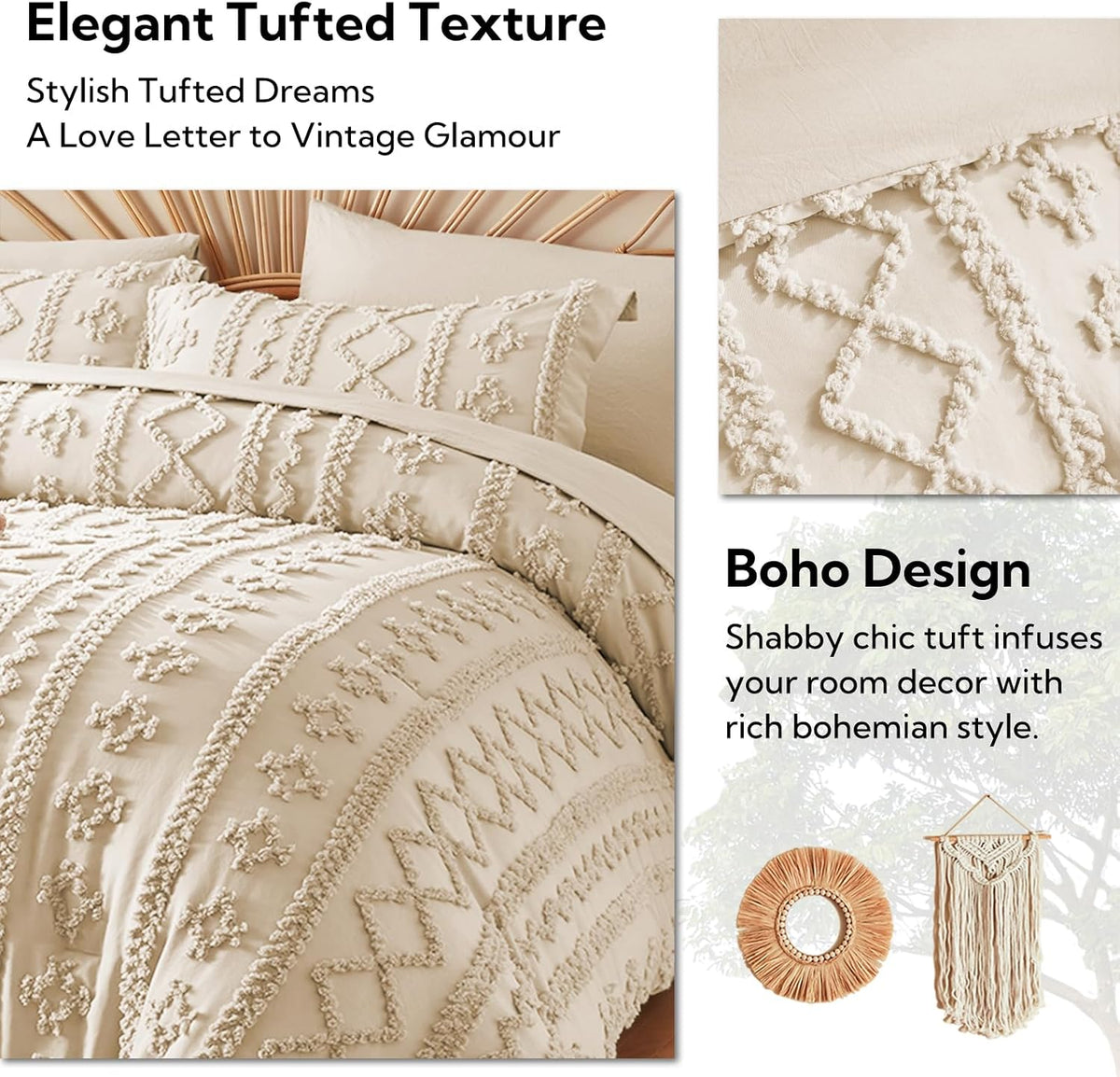 mr&hm queen comforter set 7 pieces, fluffy tufted, side view