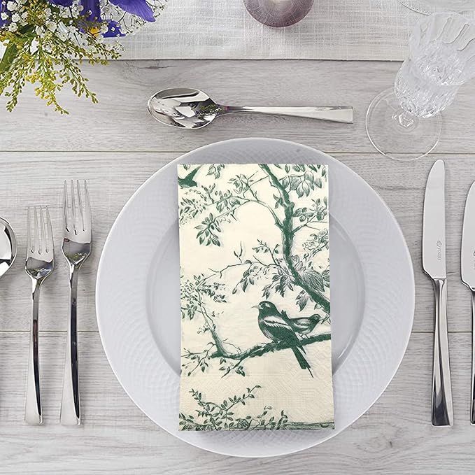 50 Pack Green Toile Paper Napkins, Special Birds and Tree Decorative Disposable - Image 4