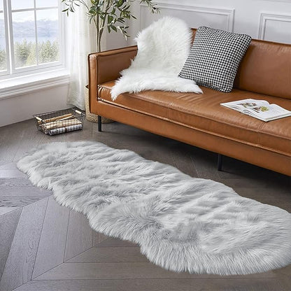 Latepis Grey Faux Sheepskin Fur 2x6 Runner Rugs High Pile Soft Plush Fuzzy Rug - Image 2
