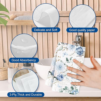 100Pcs Floral Guest Napkin Watercolor Blue Flower Butterfly Disposable Napkin - Image 7