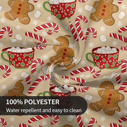 Christmas Tablecloth Round 70×70 Inch, Gingerbread Man Candy Cane Holiday - Image 6