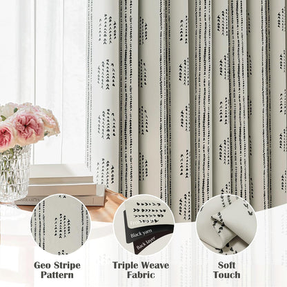 100% blackout black boho curtains, 63 inches, 2 showing dimensions