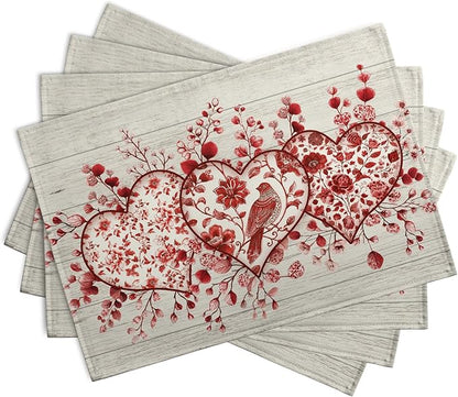 Valentine Wooden Heart Placemats Set of 4, 12x18 Inch Valentines Chinoiserie - Image 2