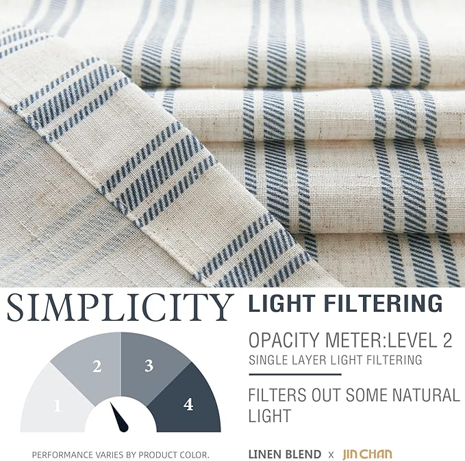 jinchan Striped Linen Kitchen Tier Curtain Farmhouse Cafe 30 Inch Small Window - Image 5