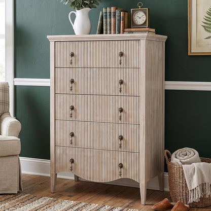 5-drawer 47" tall fluted dresser, vertical chest of on a desk or shelf