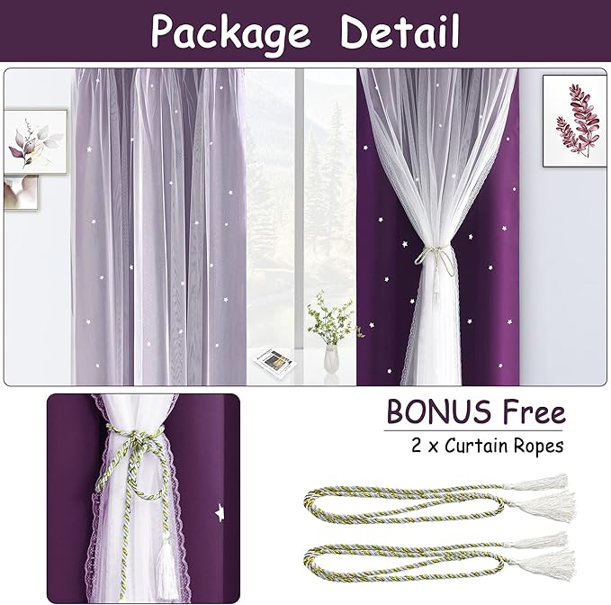 Kinryb Star Cutout Blackout 95 Inches Curtains Double Layer - Image 6