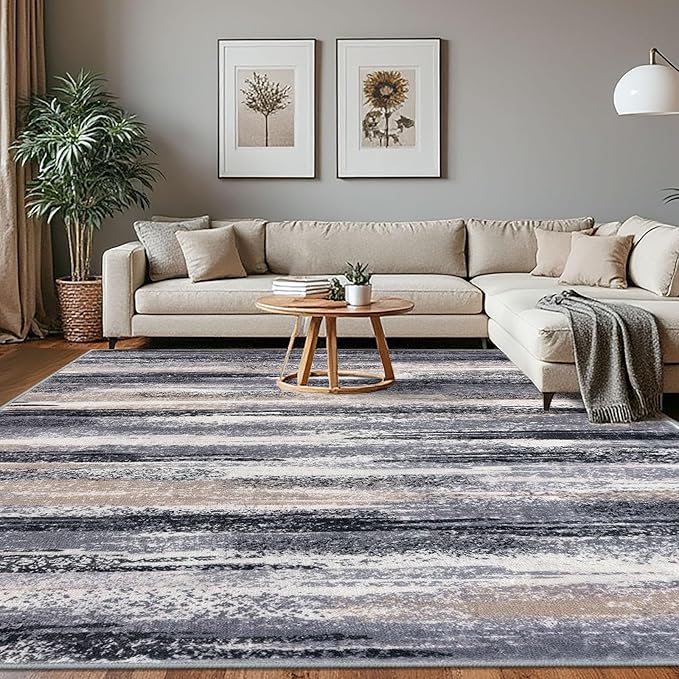 Modern Abstract 8x10 Large Machine Washable Living Room Rug Non-Slip Soft by lansny
