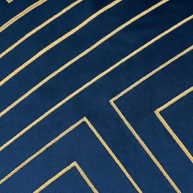 Avigers 20 x 20 Inch Navy Blue Gold Striped Geometric Lines Embroidery Velvet - Image 4