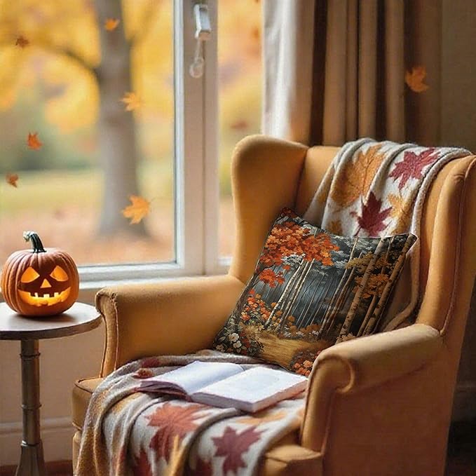 Rustic William Morris Inspired Autumn Forest Decor Throw Pillow Covers 18x18 - Image 4