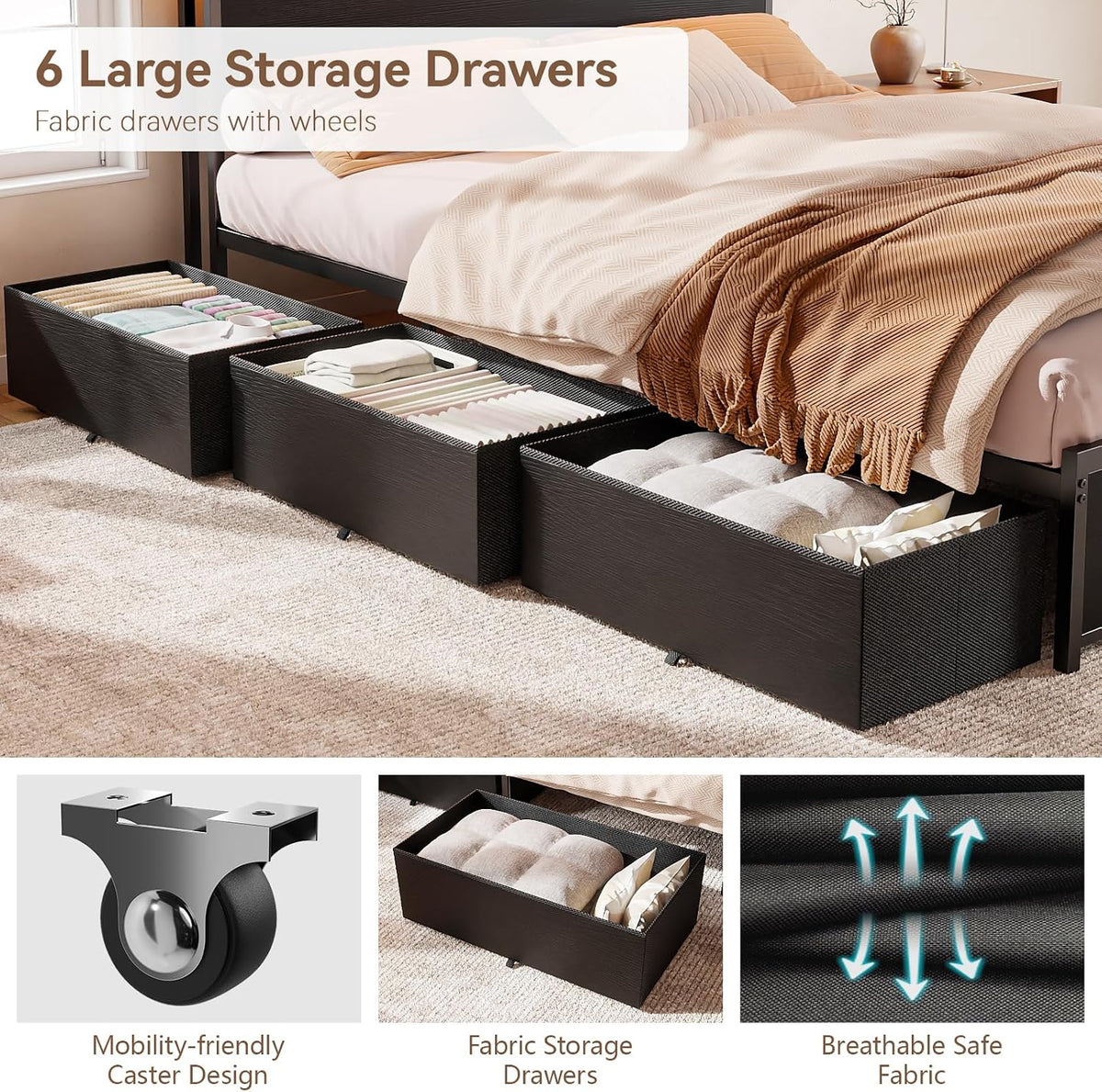 forestell queen bed frame with 2-tier storage headboard, package contents