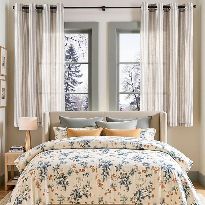 Vangao Linen Striped Grey Curtains Boho Tickingstripe Light Filtering Window - Image 4