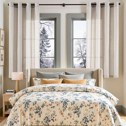 Vangao Linen Striped Grey Curtains Boho Tickingstripe Light Filtering Window - Image 4