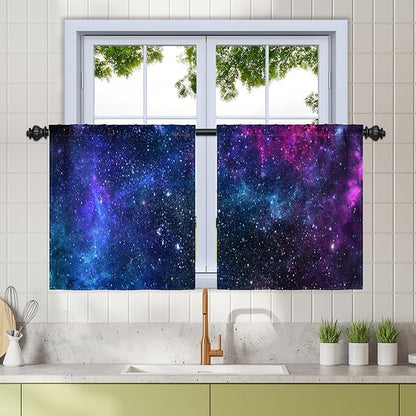 Renaiss 26 x 36 Inch Galaxy Kitchen Curtains Out Space Blue Nebula Universe by Renaiss
