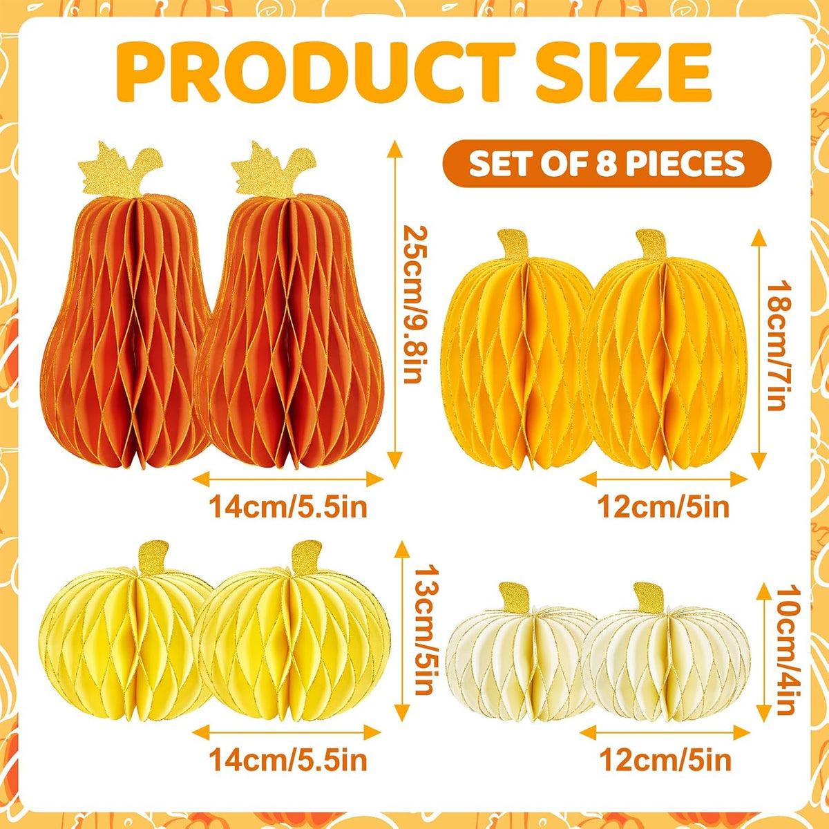 SUBEAUTY 8 PCS Pumpkin Honeycomb Centerpieces Fall Pumpkin Party Decoration Thanksgiving Centerpieces for Tables Orange Honeycomb Decorations for Halloween Autumn Festival Party Decor