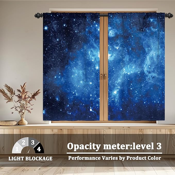 Renaiss 26 x 63 Inch Galaxy Outer Space Tier Curtains Small Window Treatment - Image 3