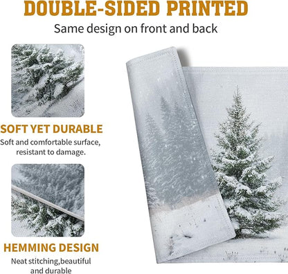 Winter Placemats Set of 4, 12x18 Inch Christmas Pine Tree Snowflake Linen Table - Image 5