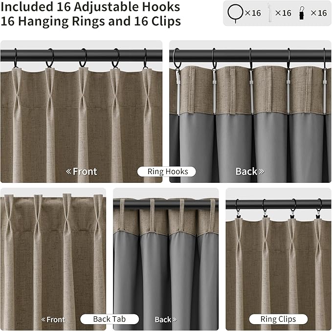 Pinch Pleat Linen 100% Blackout Curtains 102 Inches - Image 3
