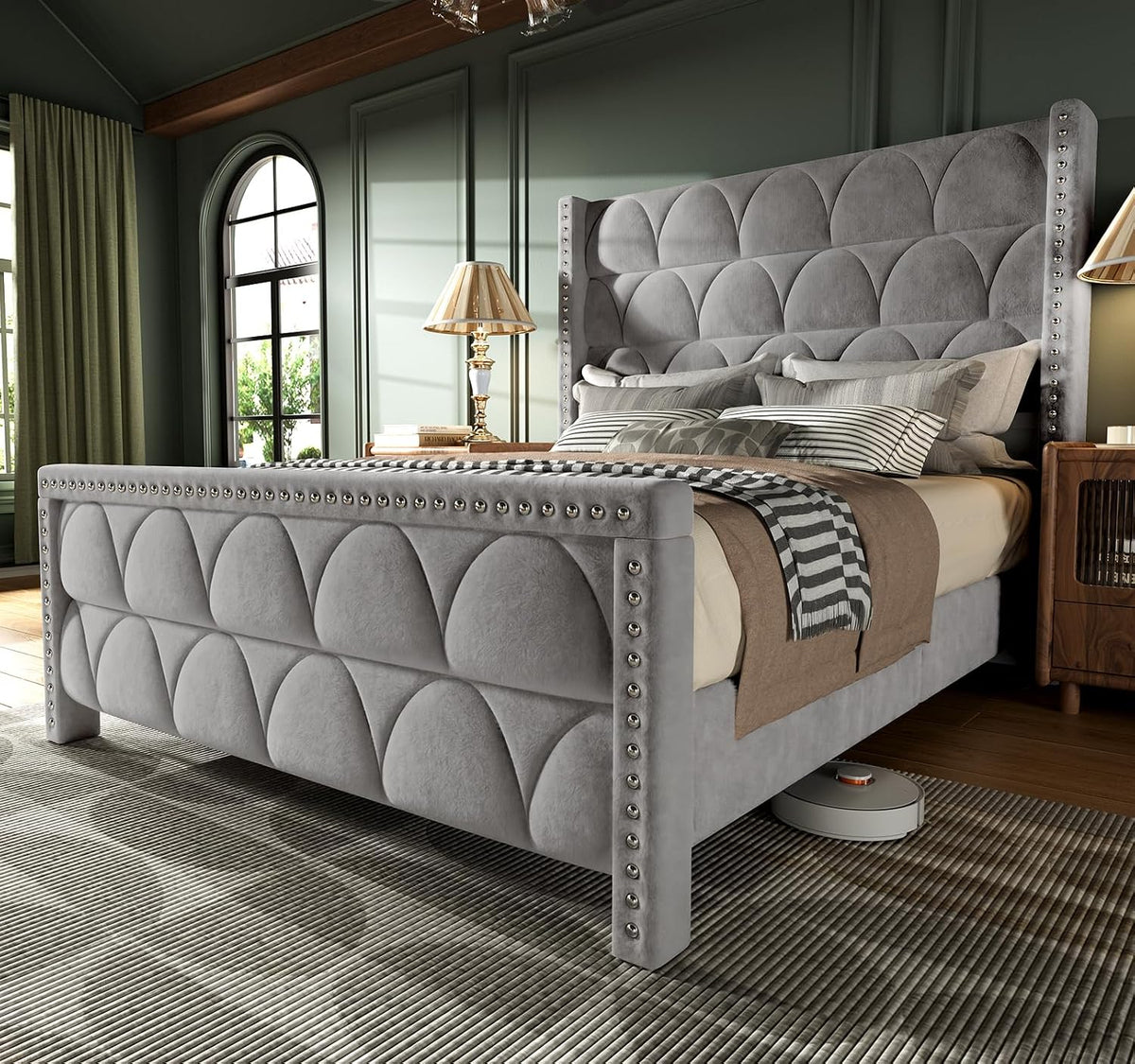 ohoholive queen size bed frame with 56" headboard, main product view