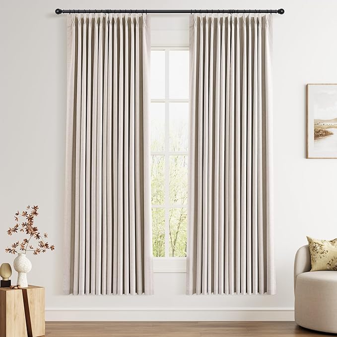 Joywell Pinch Pleat 100% Blackout Linen Curtains 72 Inches Long 2 Panels Set by Joywell