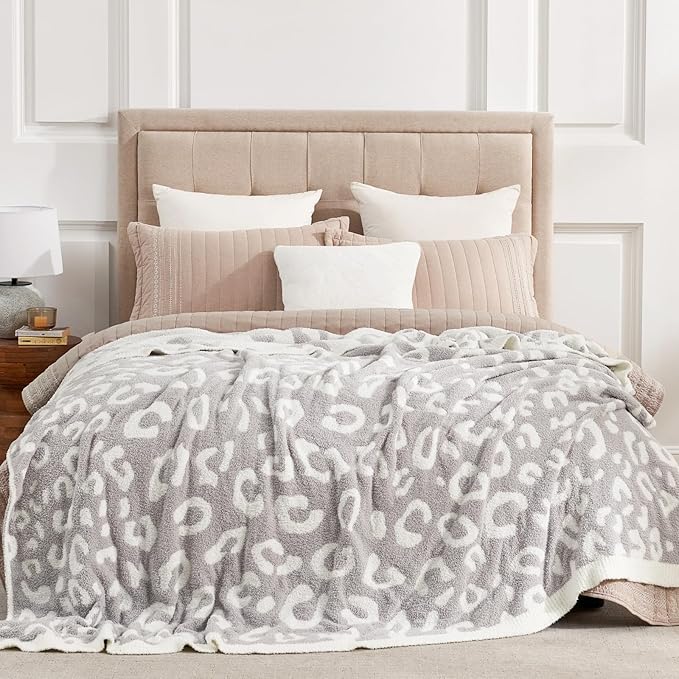 Snuggle Sac Leopard Queen Size Grey Microfiber Fluffy Warm Cozy Fuzzy Soft - Image 3