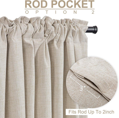 100% Blackout Shield Linen Textured Total Blackout Curtains for Bedroom 84 Inches Long, Back Tab/Rod Pocket Living Room Drapes, Thermal Insulated Blackout Curtains 2 Panels Set, 50" W x 84" L, Cream