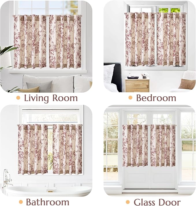 jinchan Linen Floral Tier Curtains 24 Inch Christmas Decorations Farmhouse - Image 4