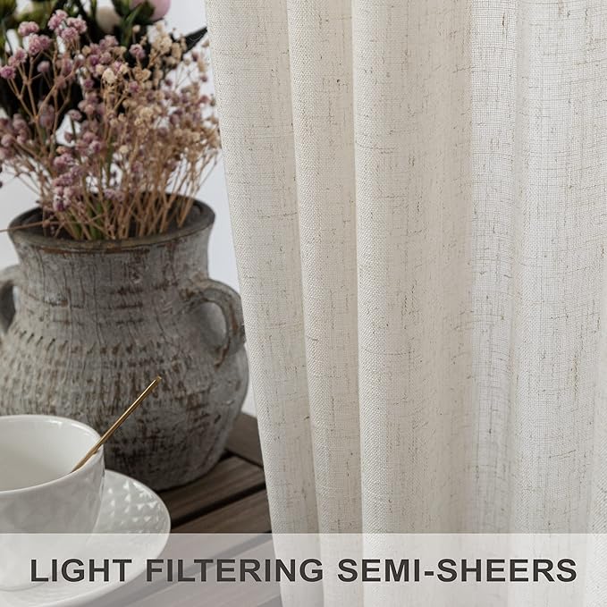 Pitalk 104 Inch Curtains Linen Sheer Drape - Image 4