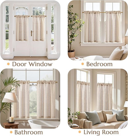 jinchan Striped Linen Kitchen Curtains 36 Inches Length Tier Curtains Farmhouse - Image 4