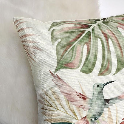 Bonhause Tropical Leaves Throw Pillow Covers 18 x 18 Inch Watercolor Leaf Bird - Image 4