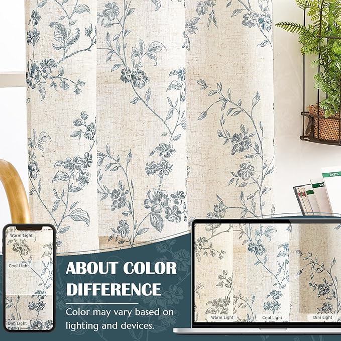 jinchan Floral Kitchen Curtains 24 Inch Linen Tier Curtains Farmhouse Cafe Half - Image 8