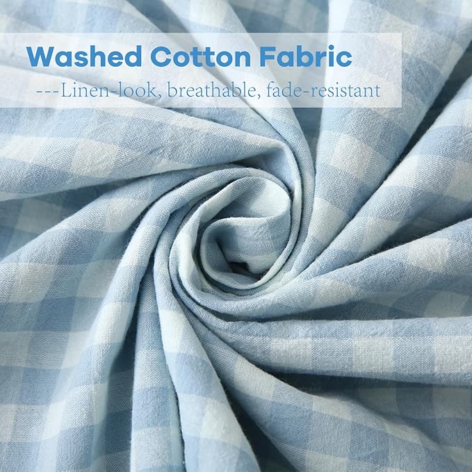 2 Pack Light Blue White Plaid Ruffle Gingham Throw Pillow Covers, 100% Washed - Image 5