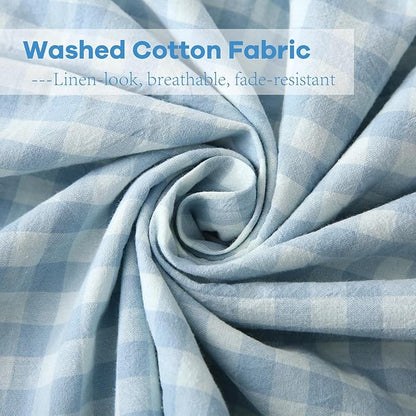 2 Pack Light Blue White Plaid Ruffle Gingham Throw Pillow Covers, 100% Washed - Image 5