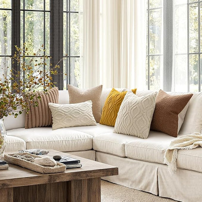 MIULEE Beige Throw Pillow Covers 22x22 Inch, Neutral Soft Plush Faux Wool Solid - Image 4