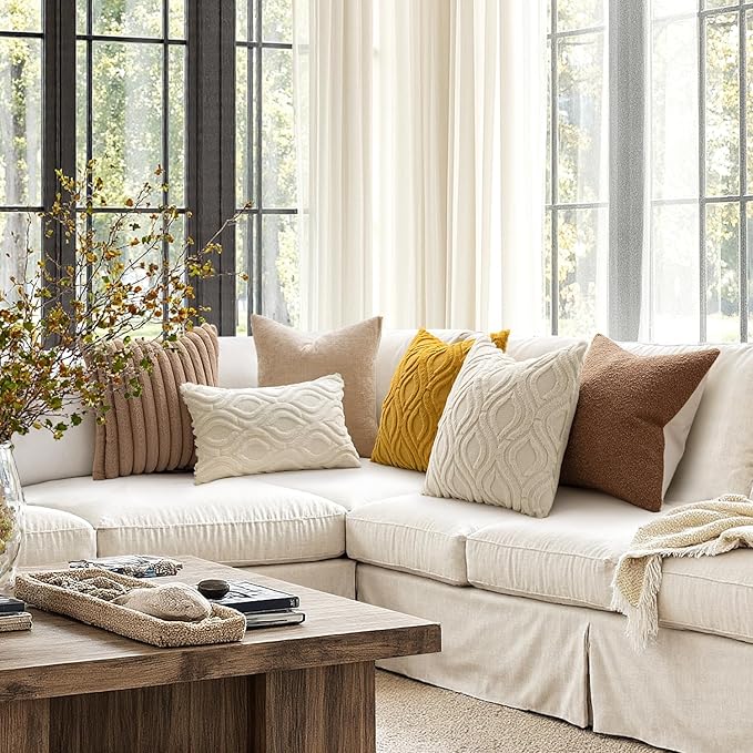 MIULEE Beige Throw Pillow Covers 16x16 Inch, Neutral Soft Plush Faux Wool Solid - Image 4