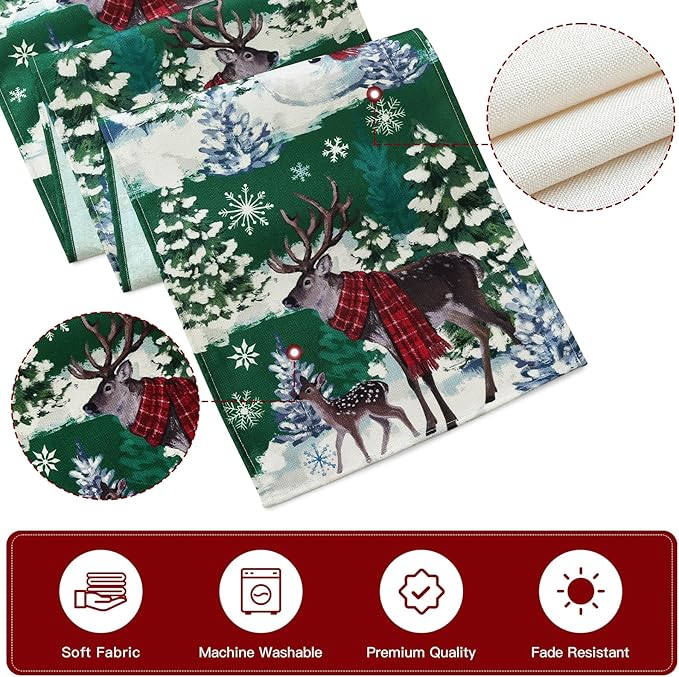 Artscope Reindeer Snowman Christmas Tree Table Runner, Xmas Winter Snowflakes - Image 5