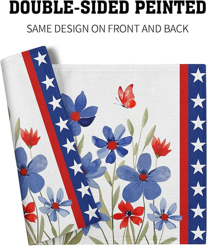 Giwawa 4th of July Placemats Set of 4 Watercolor Patriotic Flowers Stars Table - Image 4