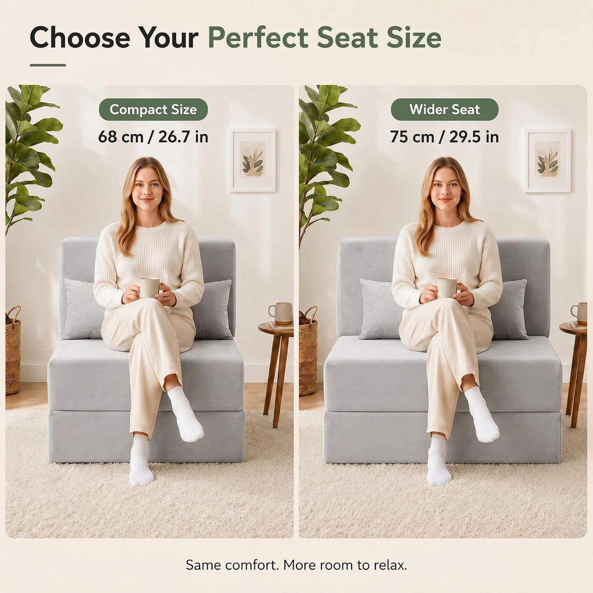 folding sofa bed, convertible sleeper chair, no assembly, close-up detail