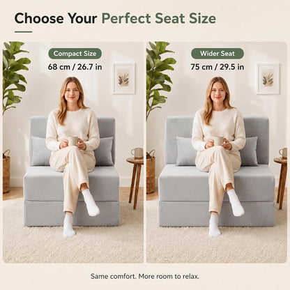 folding sofa bed, convertible sleeper chair, no assembly, close-up detail