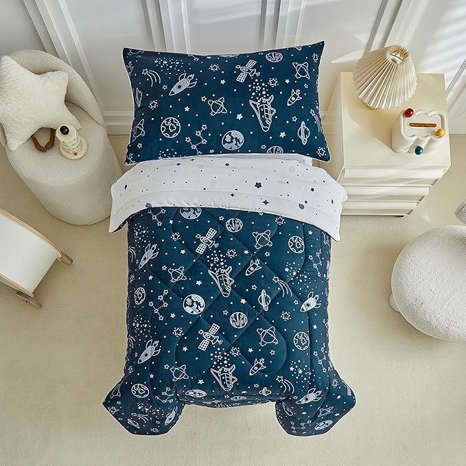 4 Pieces Toddler Bedding Set for Boy, Space Toddler Bed Comforter Set, Soft and - Image 4